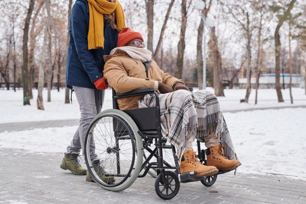 Man in wheelchair outdoors