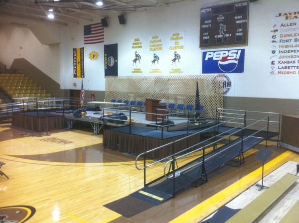 Ramp set up in a gymnasium at the Garden City Community College in Kansas