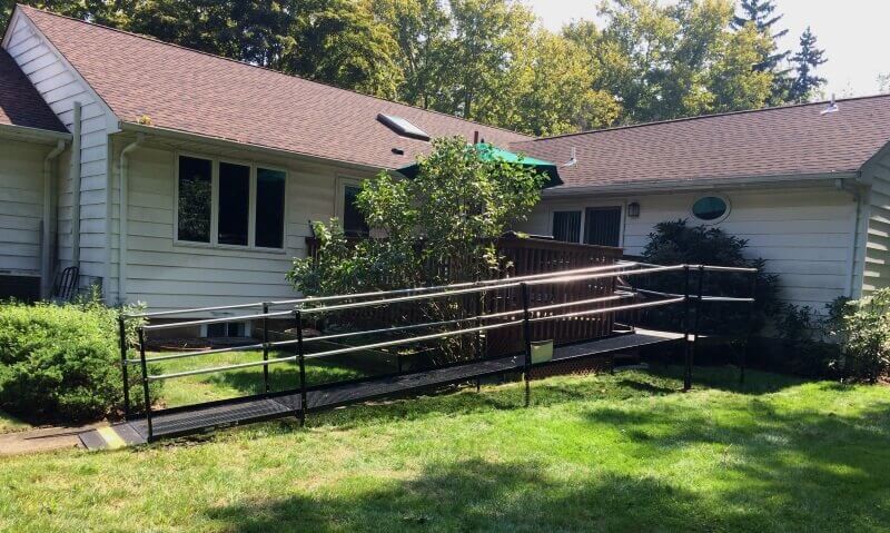 wheelchair ramp outside of ranch style home