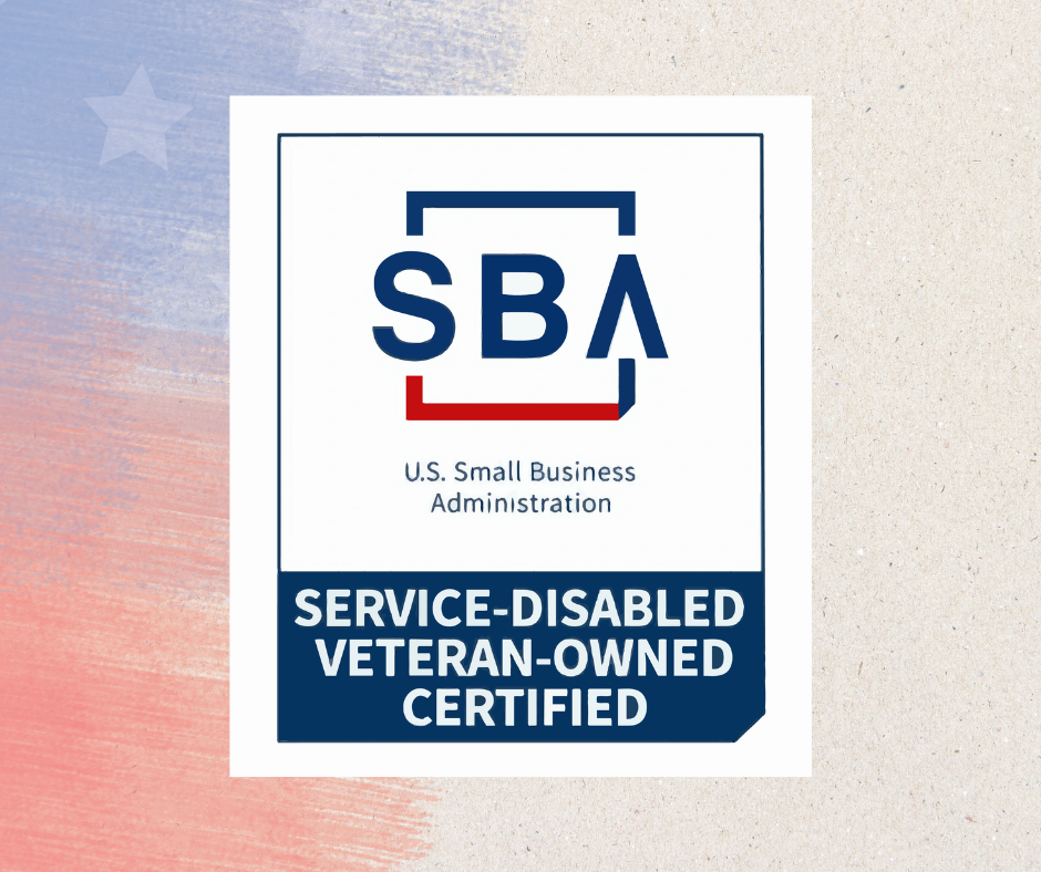 A logo for Service-Disabled Veteran-Owned Small Business given to businesses awarded this certification by the Small Business Association.