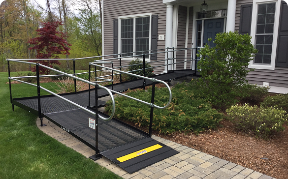 a temporary modular ramp installed in front of a home